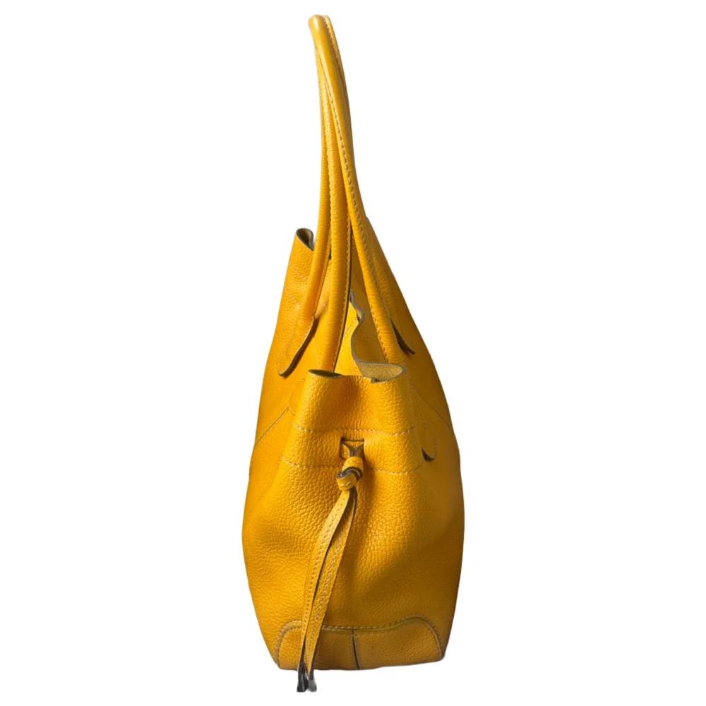 TODS D-Bag Tote Shoulder Bag Yellow Pebbled Leather Medium Shopper Satchel Italy